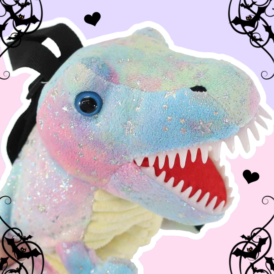 Kawaii T-Rex Pastel Goth Multicolor Plush Toy Backpack – alternate view