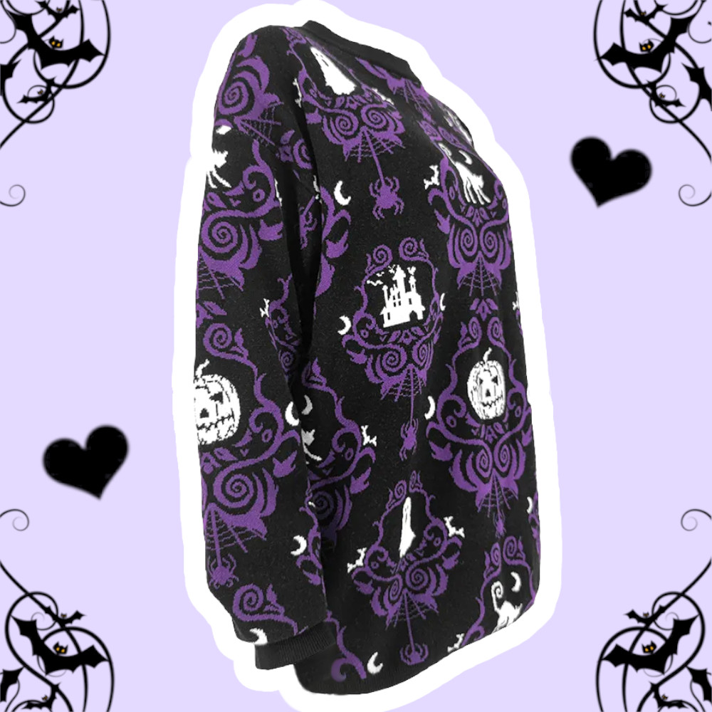 Vivian Mind Pastel Goth Black & Purple Knit Loose Sweater – alternate view