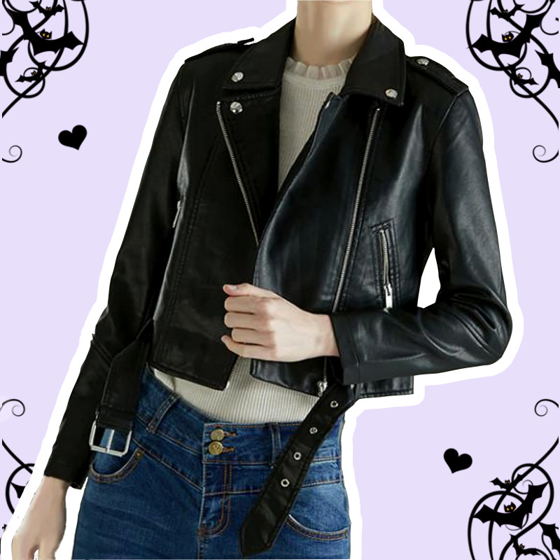 Alexa Pastel Goth Black Vegan Faux Leather Jacket