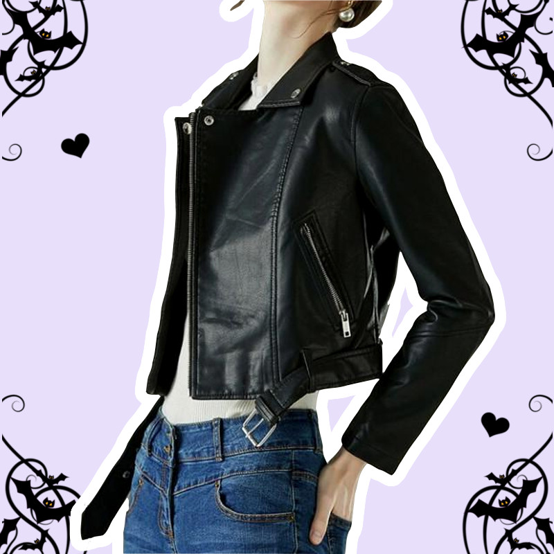 Alexa Pastel Goth Black Vegan Faux Leather Jacket – alternate view