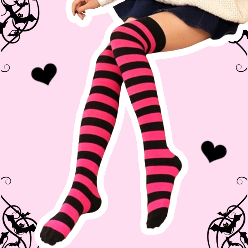 Alice Dream Pastel Goth Black Pink Striped Stockings – alternate view