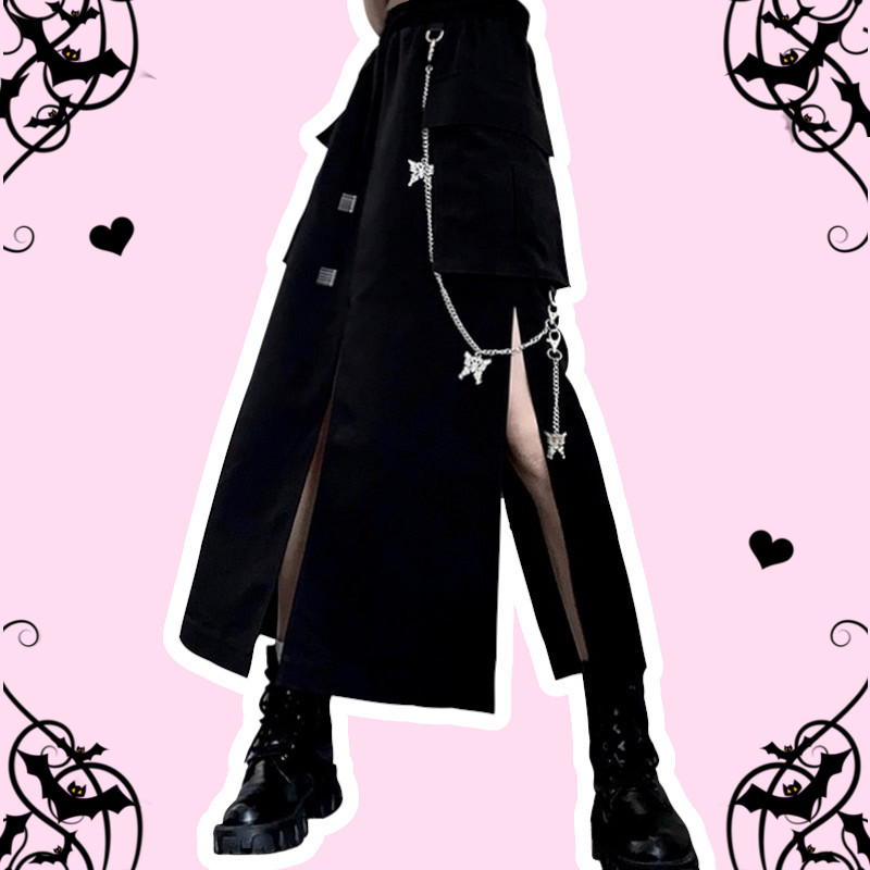 Brenda Future Pastel Goth Black Two Slits Long Skirt