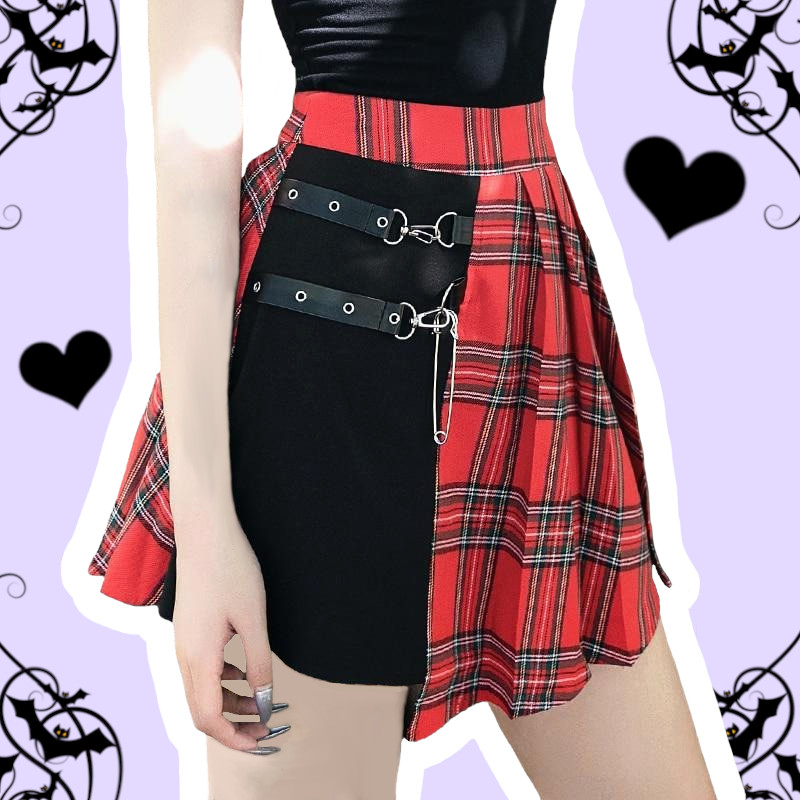 Megan Love Pastel Goth Red Plaid Pleated Mini Skirt