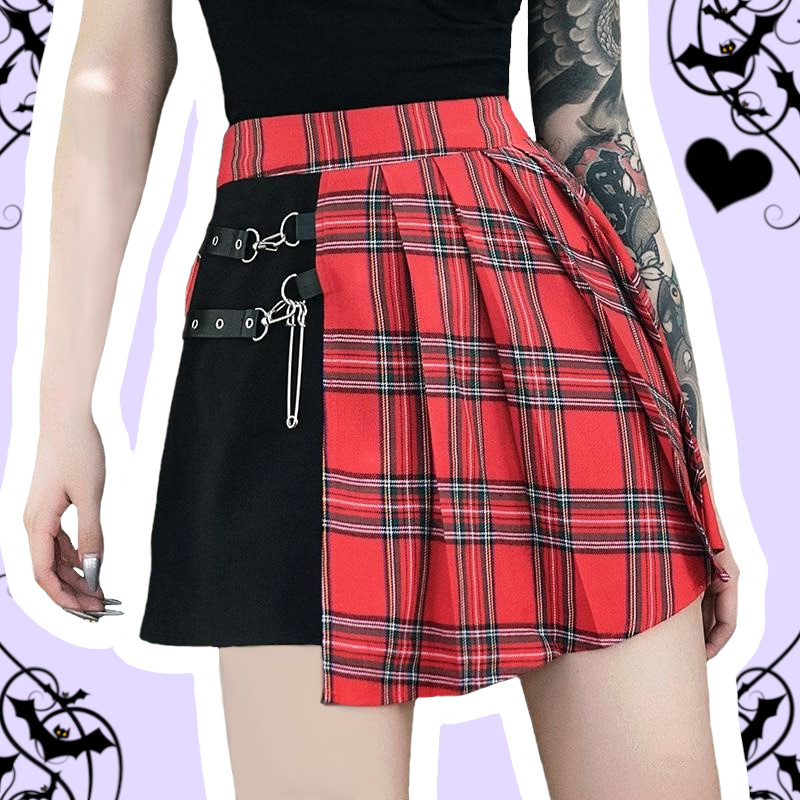 Megan Love Pastel Goth Red Plaid Pleated Mini Skirt – alternate view
