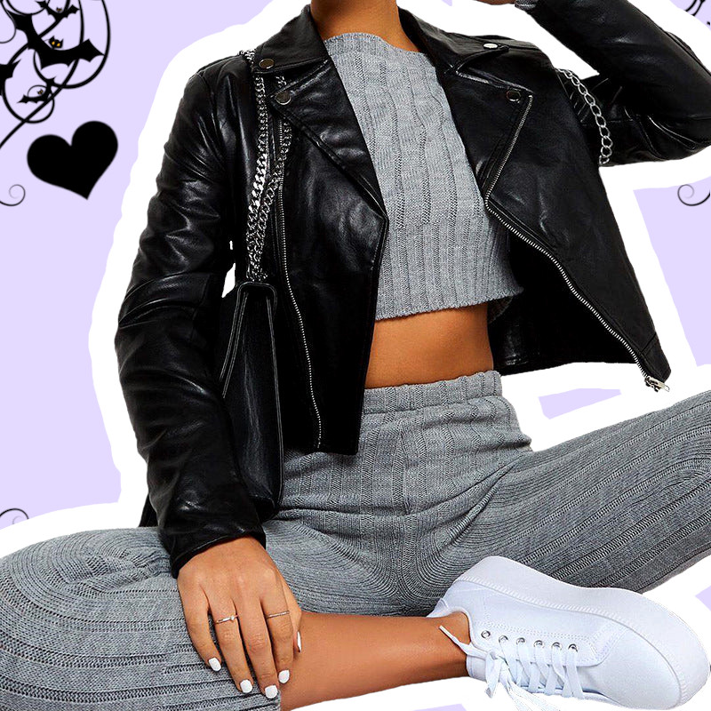 Rachel Pastel Goth Black Vegan Leather Cropped Jacket – alternate view