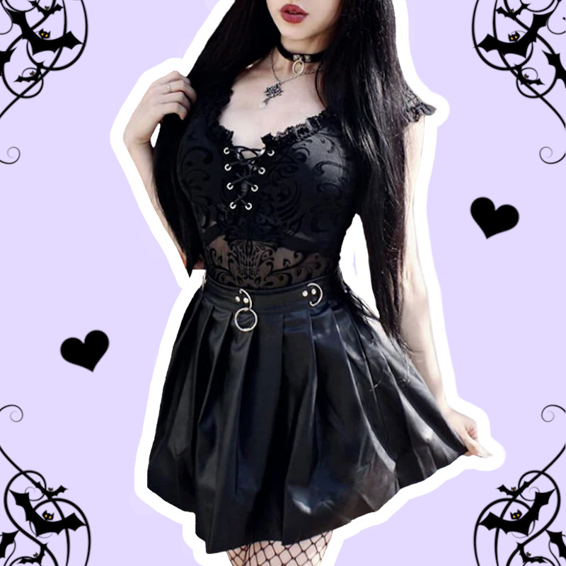 Rose Mystical Pastel Goth Black Lace Mesh Bodysuit – alternate view