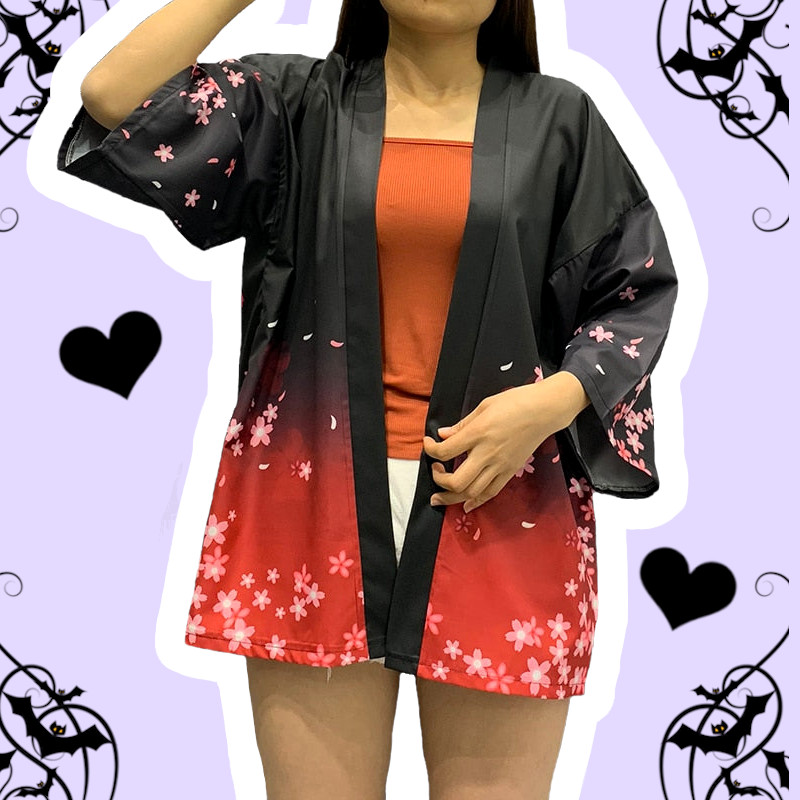 White Fox Pastel Goth Black Japanese Printed Cardigan Robe – alternate view